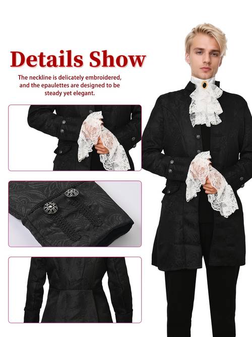 4pcs mens vintage tailcoat jacket goth long steampunk victorian frock coat collar