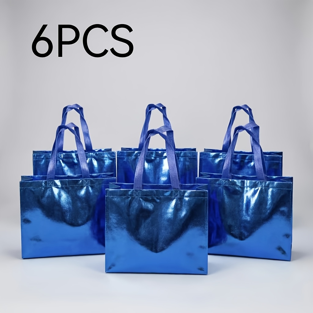 TEMU 6pcs Pack 6pcs Reusable Reflective Gift Bags Suitable For Birthdays, Weddings, Parties & Christmas - Non-woven Plastic Tote With Sturdy Laser-