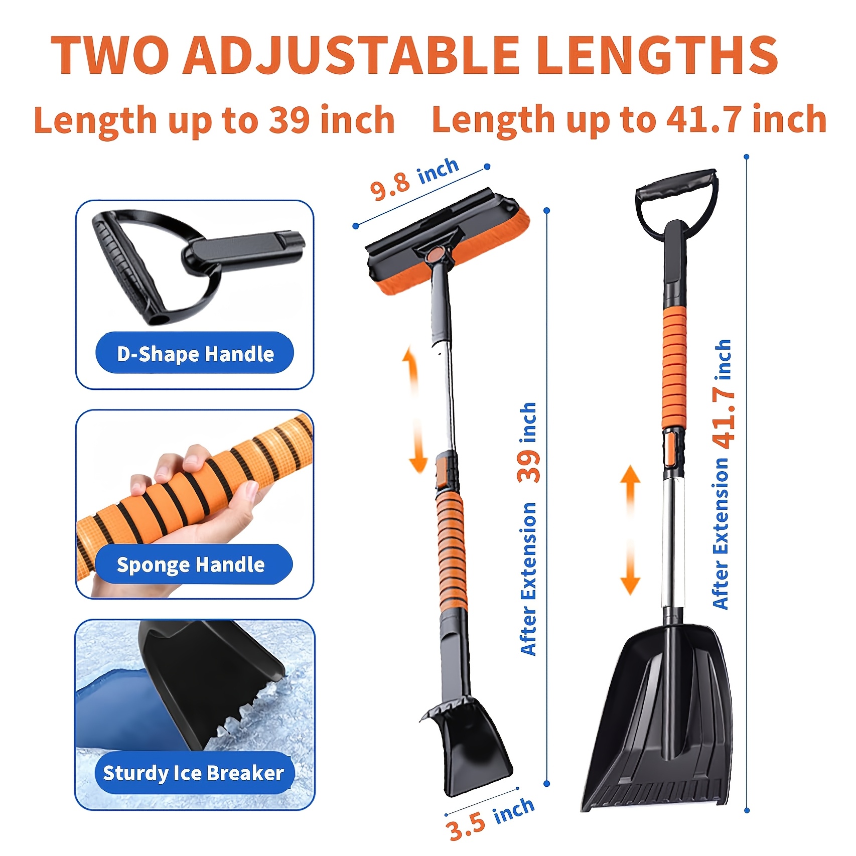 Kit Balai et Pelle à Neige 5-en-1 | Extensible à 270° avec Poignée en Mousse, Grattoir à Glace pour Pare-brise de Voiture, Essentiels d'Hiver, Urgence pour Voiture, Camion, SUV - MOTOMATE