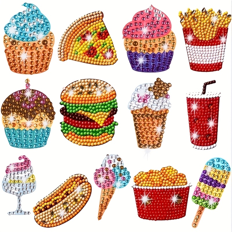 Image of Irregular Shape Diamond Painting Stickers, Hamburger Ice Cream Diamond Painting Stickers, Phone/refrigerator/display Window Pattern Decorative Diamond Painting Stickers