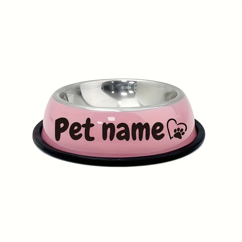 TEMU 1pc Personalized Stainless And Cat Bowl, Customizable Name Feeder With Paw Print, Heart, And , Non-slip Base, Anti-tip, Durable Dog Bowl For