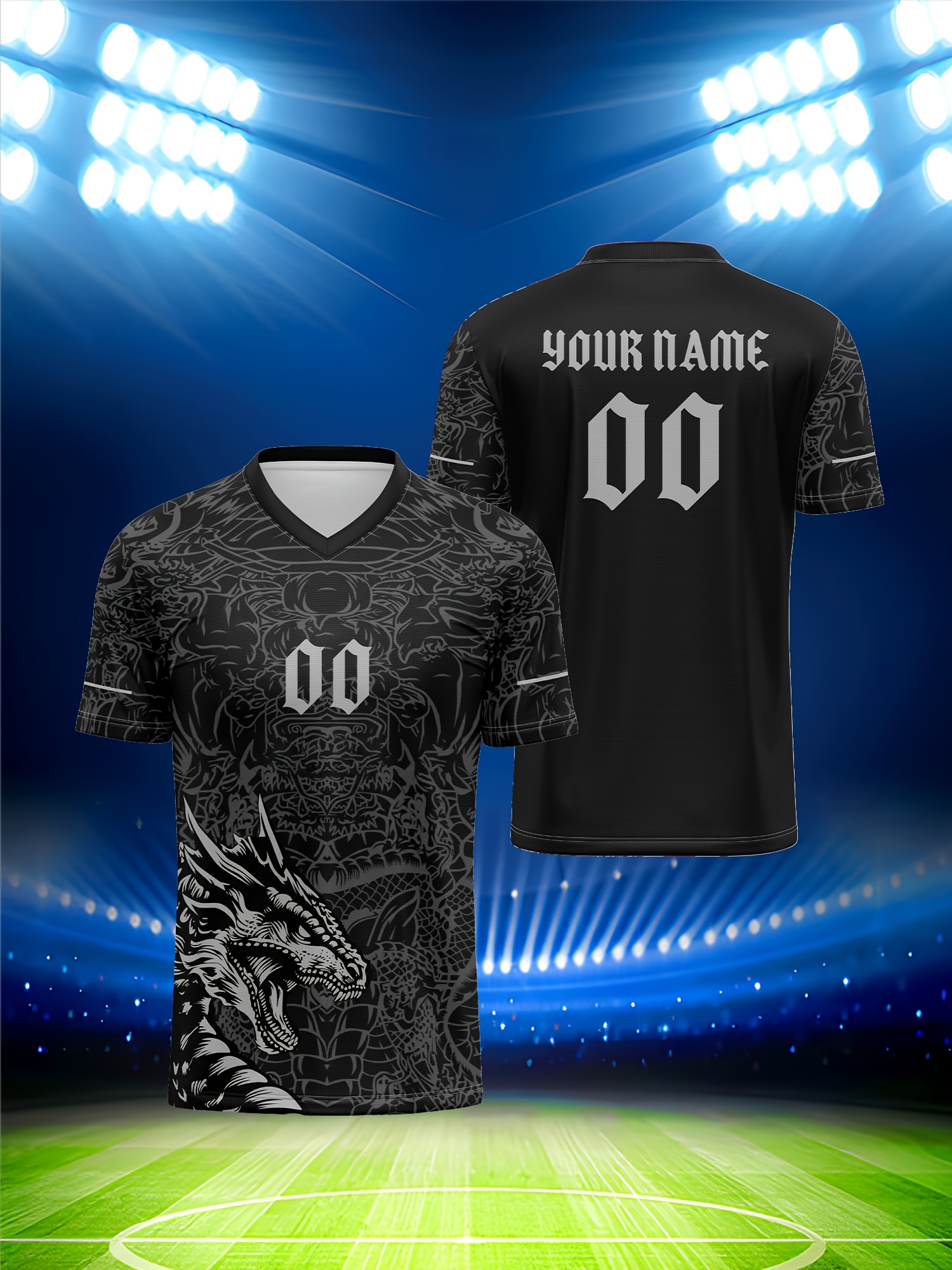 Customized Name Number V-Neck Football Jersey Breathable  Moisture-Wicking Fabric Number 00 Print, Regular Fit for Soccer Training