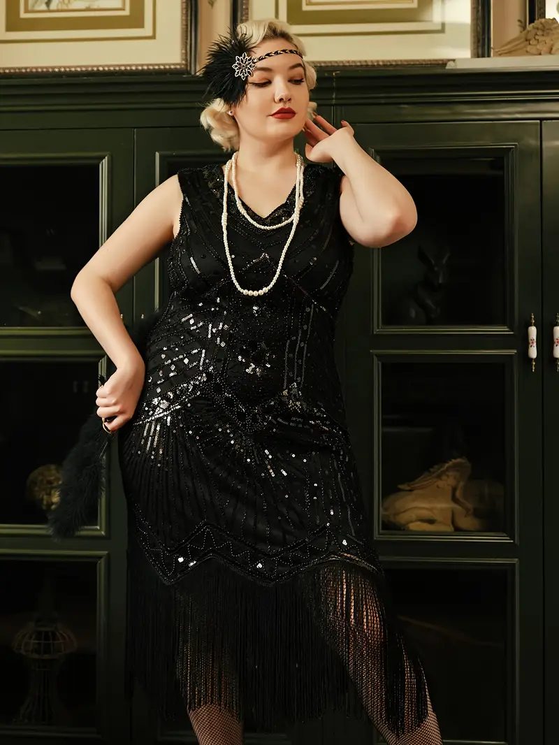Women'S Plus Size Flapper Dresses 1920s V Neck Beaded Fringed Great * Dress Women'S Plus Size Flapper Dresses 1920s V Neck Beaded Fringed Great * Dress
