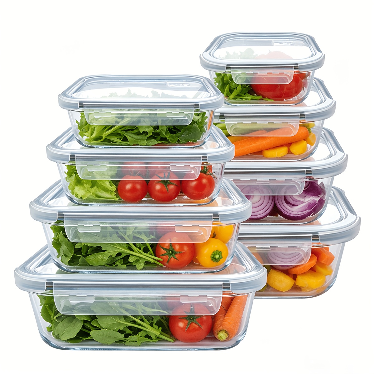 8 Pack Glass Food Storage Containers With Airtight Lids, Glass Meal Prep Containers, Lunch Office Meal For Microwave, Oven, Freezer And Dishwasher