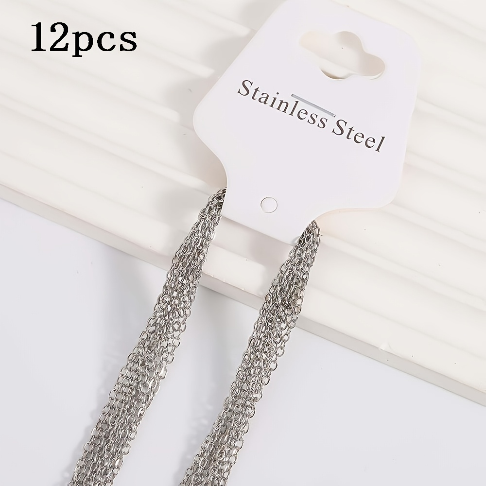 TEMU 12pcs Set - 304 Stainless Steel Necklace Chain - Curb Chain - Chain With Lobster Clasp - Simple - Durable - Classic And Stylish - Lightweight -