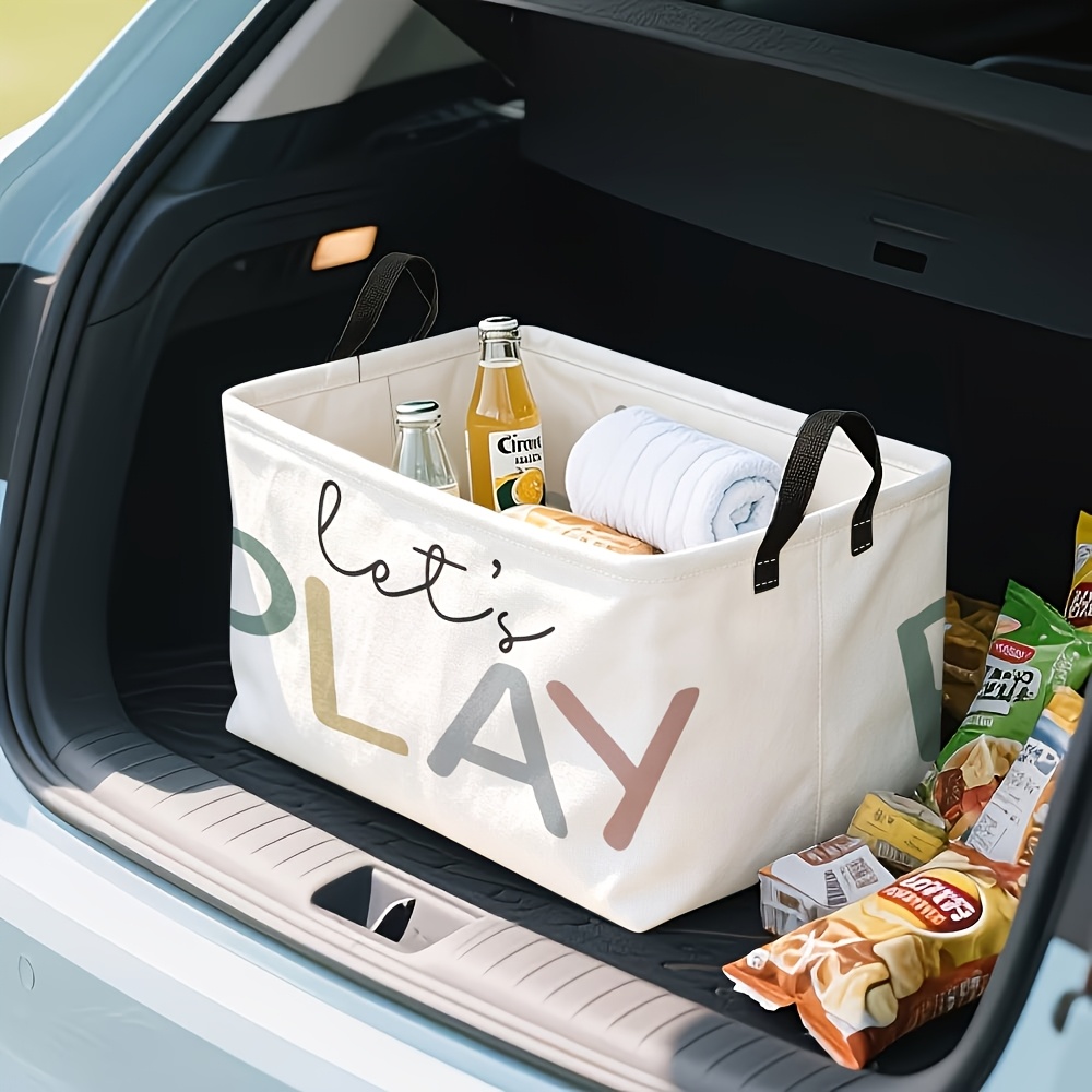 Cheerful "Let's PLAY" Pastel Color Print Storage Basket