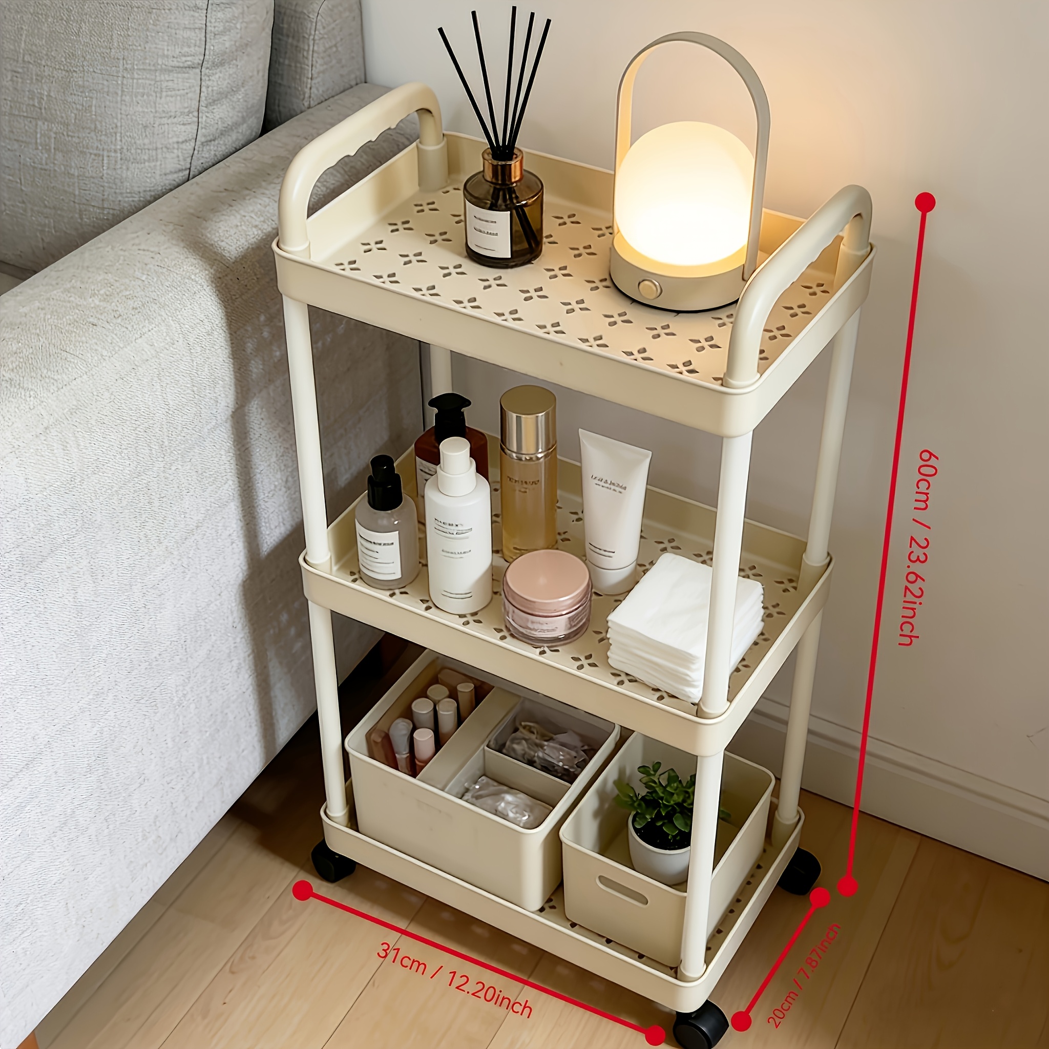TEMU 1pc Multi-functional, Multi-scene Use Trolley, Mobile, White, 3-layer/4-layer/5-layer Optional Storage Rack, Black And White Optional, Household