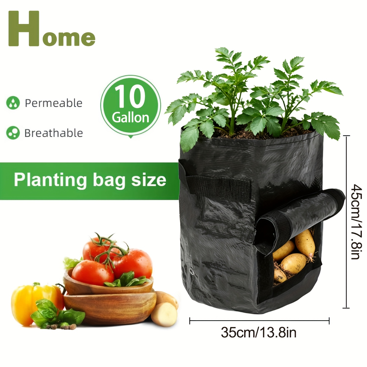 TEMU 6pcs 10 Gallon 7 Gallon 5 Gallon 3 Gallon 1 Gallon Pe Grow Bags With Harvest Window, Heavy Duty Outdoor Pots With Reinforced Handles, Vegetable