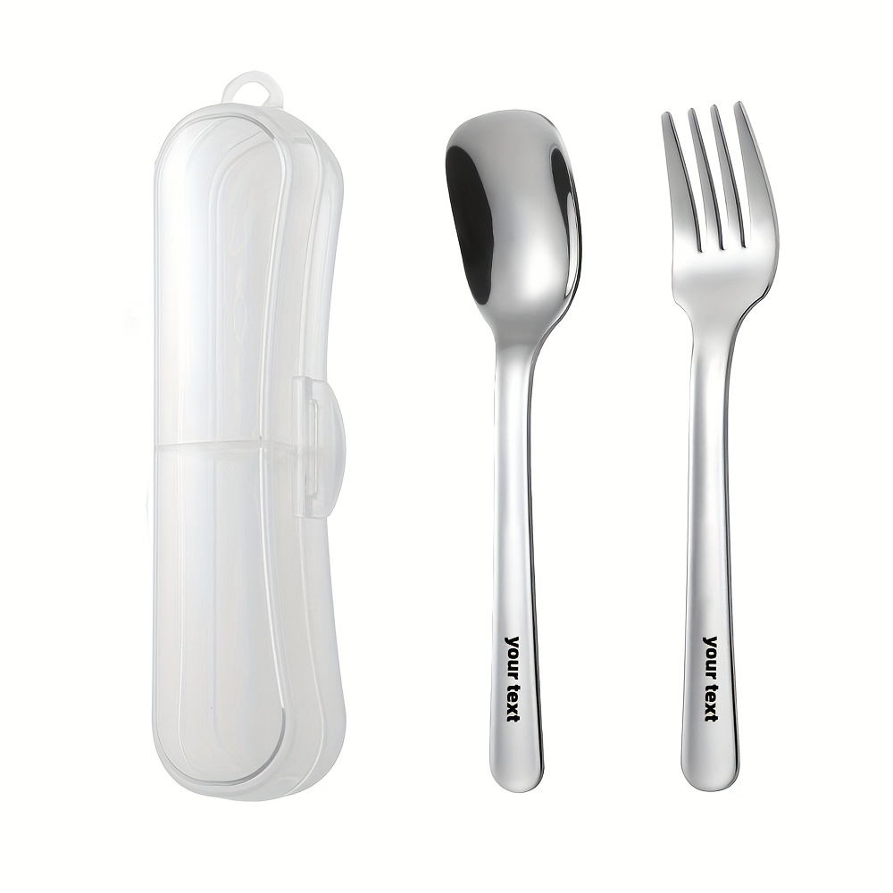 TEMU Personalized Customization, 304 Stainless Steel Cutlery Set With High Aesthetics, Spoon And Fork Two-piece Portable Cutlery Storage Box, Simple