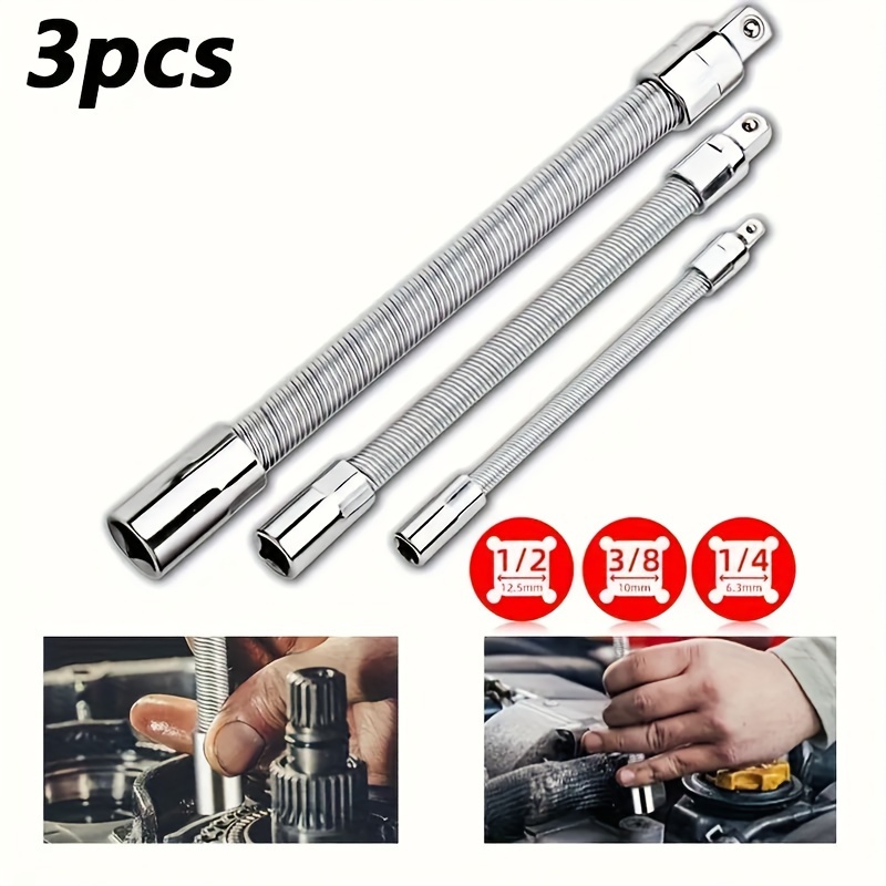 

Universal Socket Wrench Set, Shawty 3pcs Flexible Socket Extension, 1/4", 3/8", 1/2" Flex Ratchet Extension, Shaft Extension For Household, , And Automotive Repair