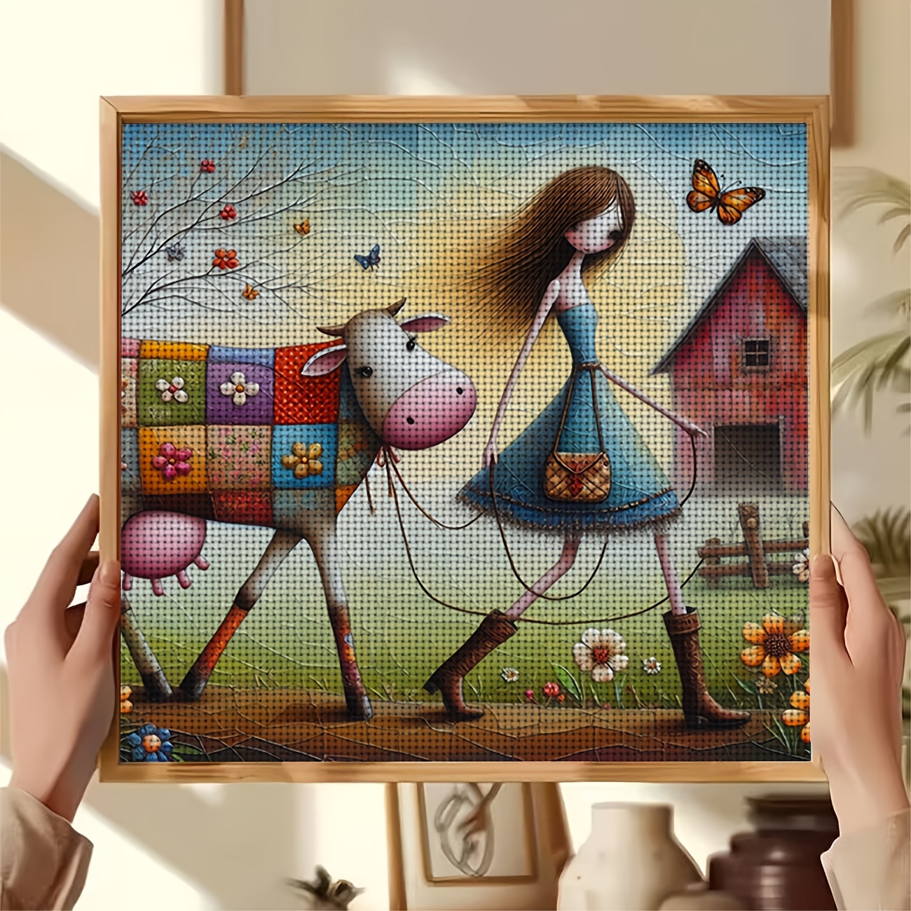 DIY Cross-Stitch Printed Kit, Colorful Ox Strolling Through the Pasture