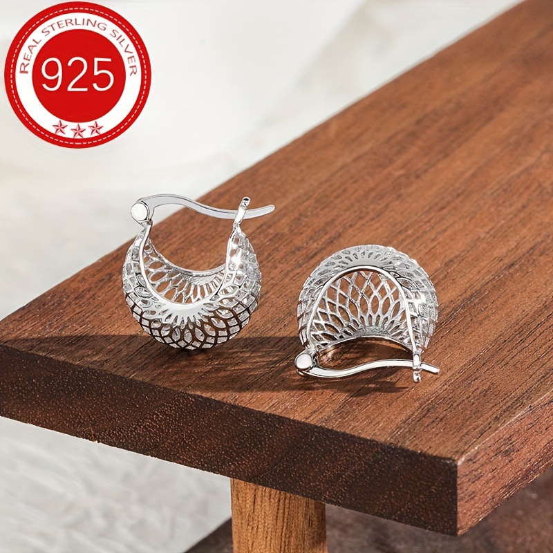 

925 Silver U-shaped Water Drop Male Earrings Personality Sexy Niche Design Hollow Weave Mesh Fashion Style To Send Girlfriend Send Wife Send Grandma Birthday Gift