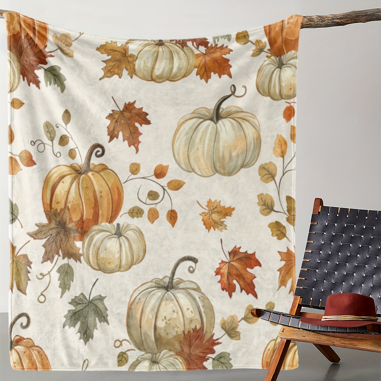 

Cozy Autumn Blanket: Warm And Soft With Pumpkin And Maple Leaf Design - Perfect For Sofa, Bed, Car, Office, Camping, And As A Gift For All Seasons