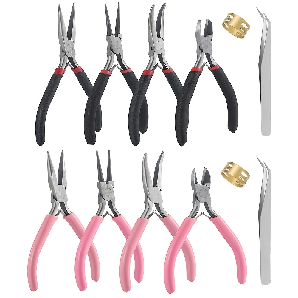 

6pcs Jewelry Making Pliers Set - Round Nose, Needle Chain, Wire Cutting & Tweezers With Open Rings For Diy Crafting And Repair