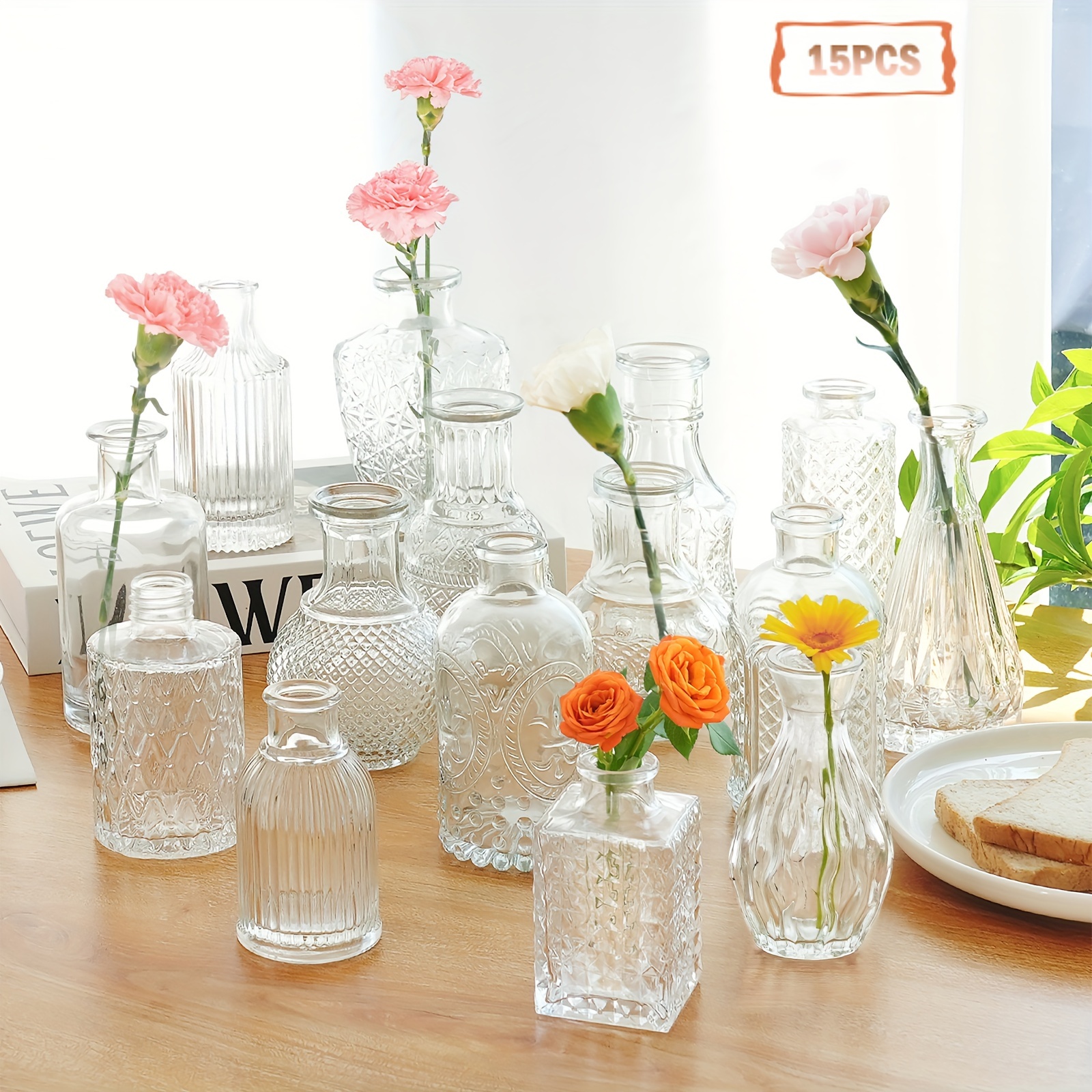 30個のガラス花瓶セット 花小瓶 バルク透明かわいいラスティック ...