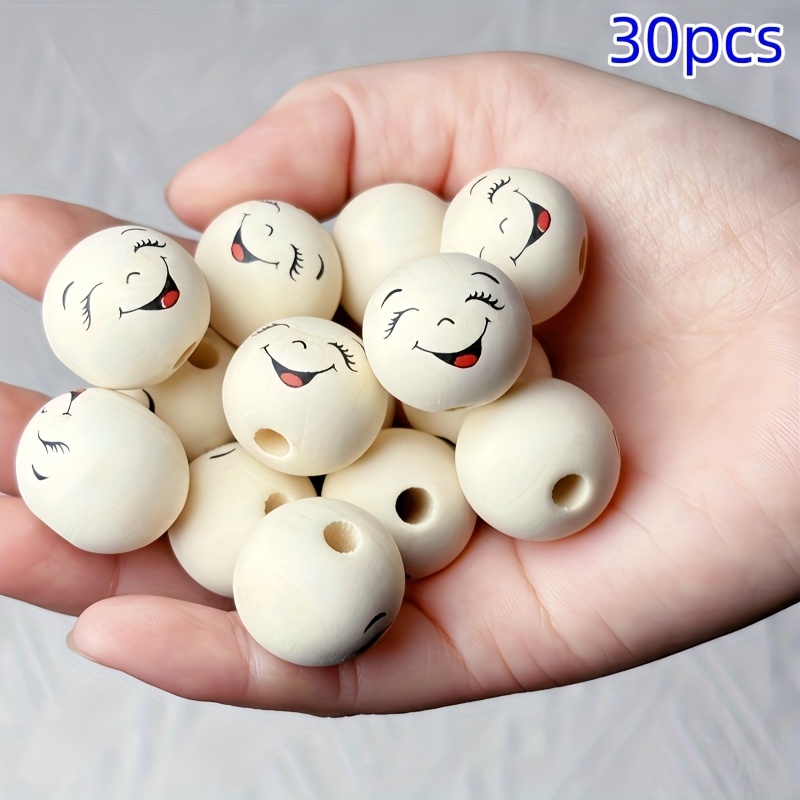 Image of 30pcs/12pcs 20mm Wooden Beads With Tongue Out Happy , Suitable For Diy Bug Keychains, Bracelets, Necklace Charms, Christmas Tree Decorations Farmhouse Garden Home Assortments