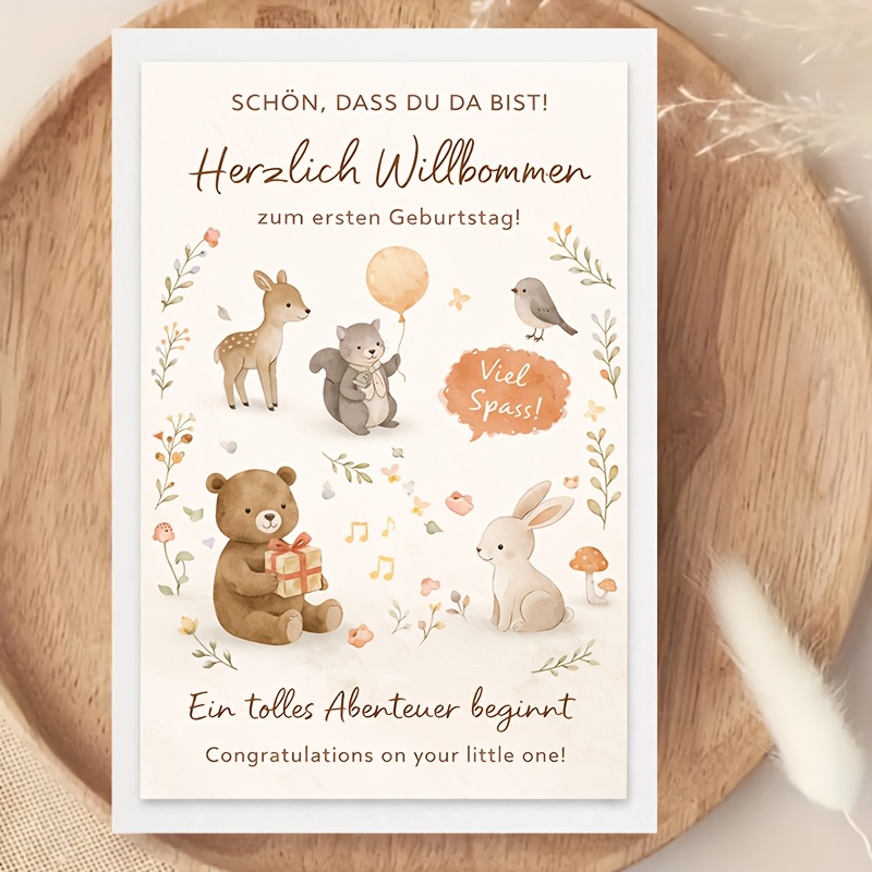 Greeting Card Featuring Cute Bear, Rabbit, Deer, and Squirrel Design
