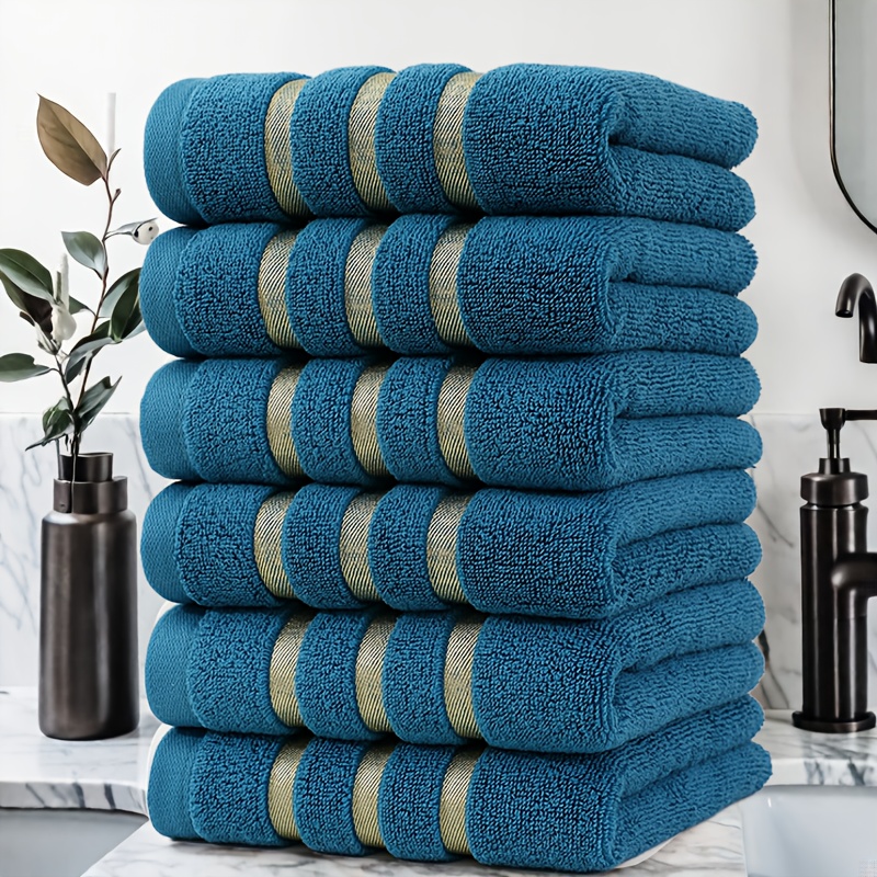 Luxury 6pcs Towel Set, 100% Pure Cotton Hand Towels, 35*75cm, Striped Pattern, Modern Design, No Shedding