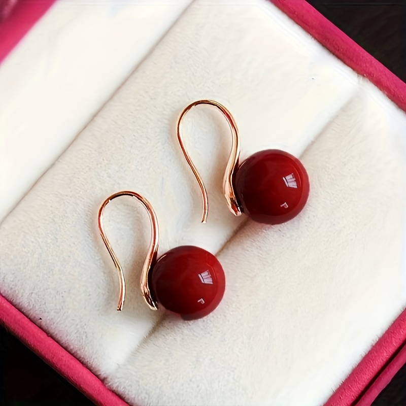 TEMU 1pair Fashion And Cute Red Beads Earrings, Perfect Gift For A Girl's Birthday, Christmas, And Anniversaries