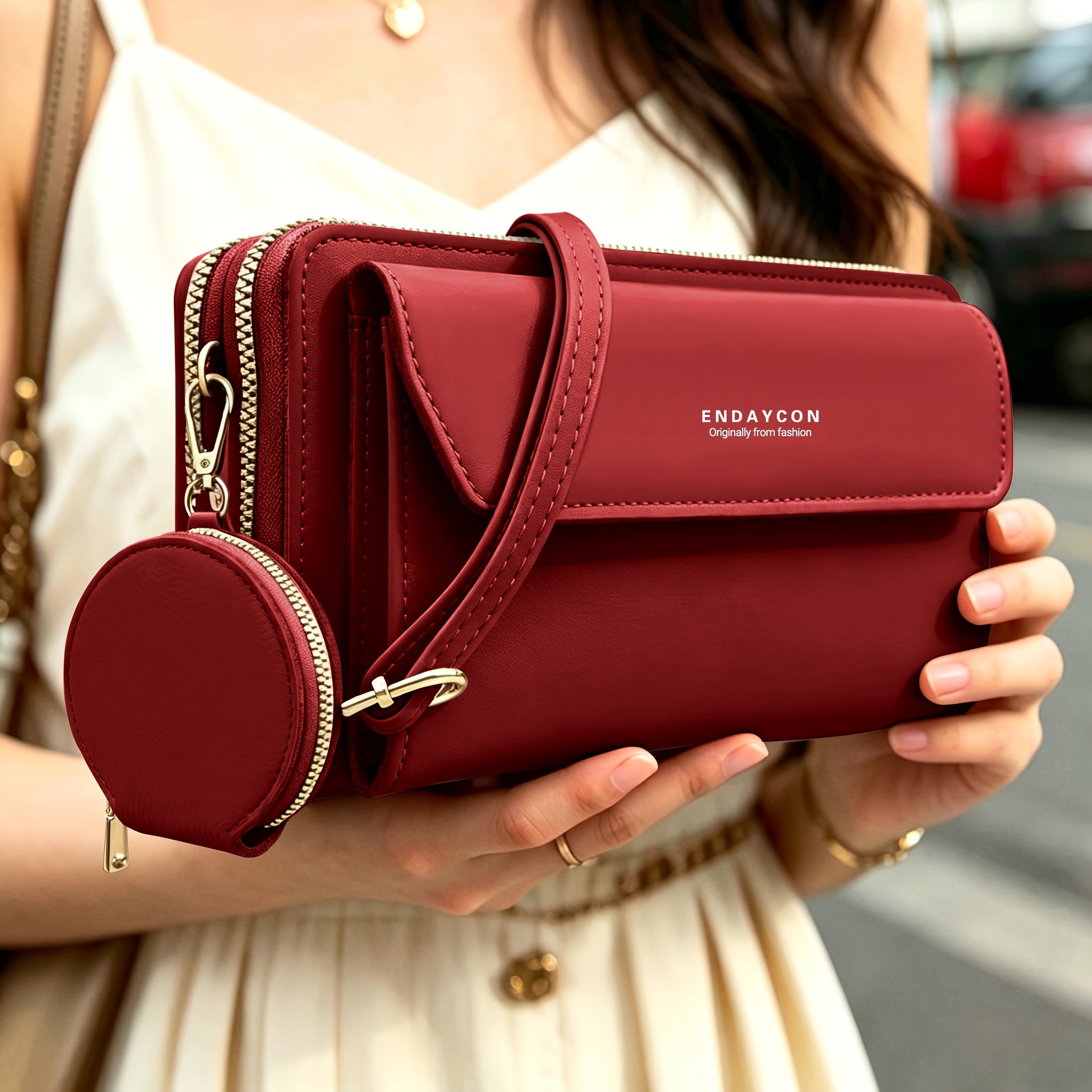 TEMU Sac à bandoulière pour femme, grand portefeuille long à grande avec plusieurs fentes pour cartes et compartiment pour téléphone, sangle d'épaule
