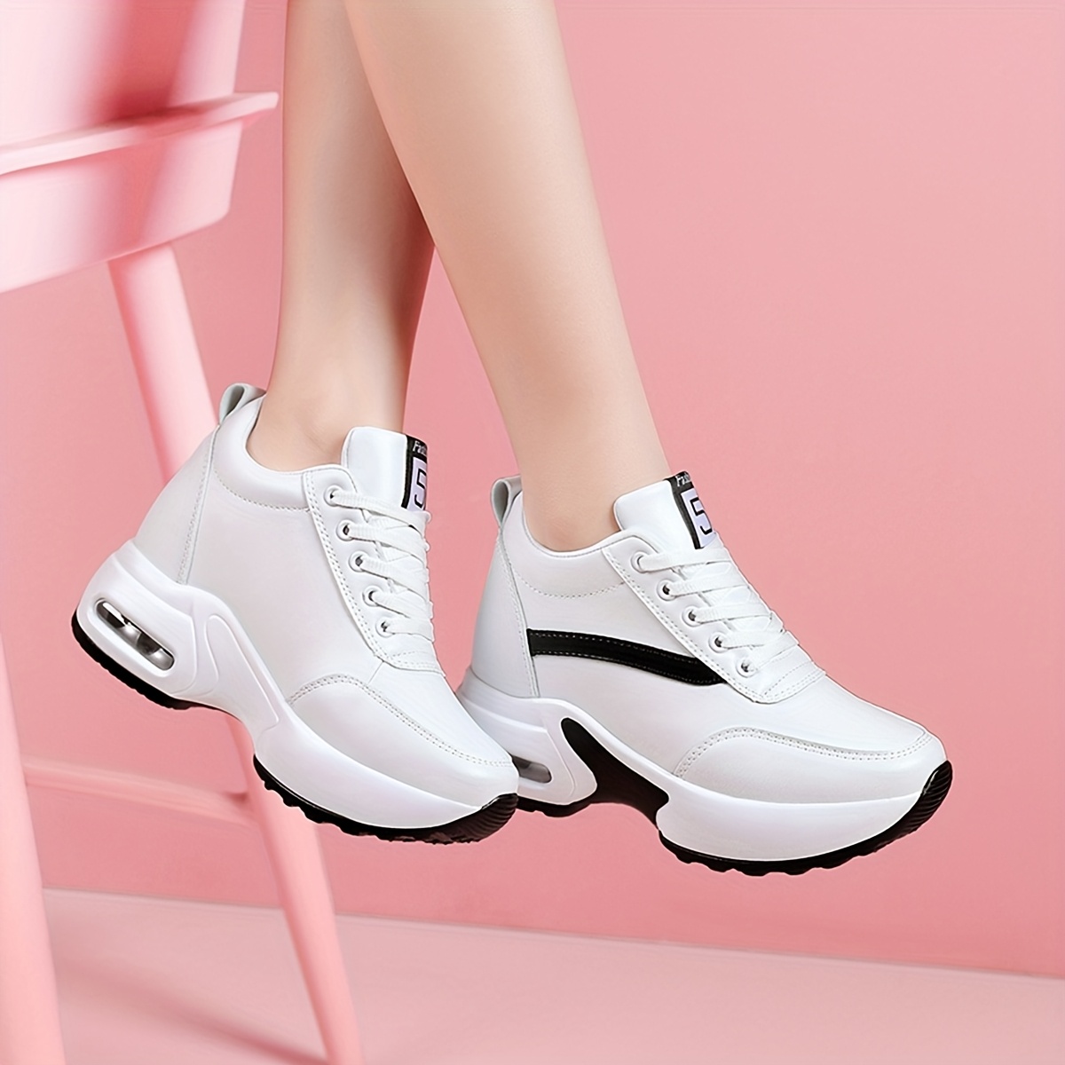 Zapatillas de plataforma gruesa para mujer - Zapatos blancos con cordones, plantilla acolchada, suela antideslizante - Calzado diario y formal para todas las estaciones - Parte superior de cubierta sintética de poliuretano - Fácil de limpiar - para mujer, zapatillas de mujer, calzado versátil, diseño de zapatos elegante, calzado de tracción duradera, caminata casual, calzado elegante, forro de tela transpirable, calzado cómodo, ropa de oficina