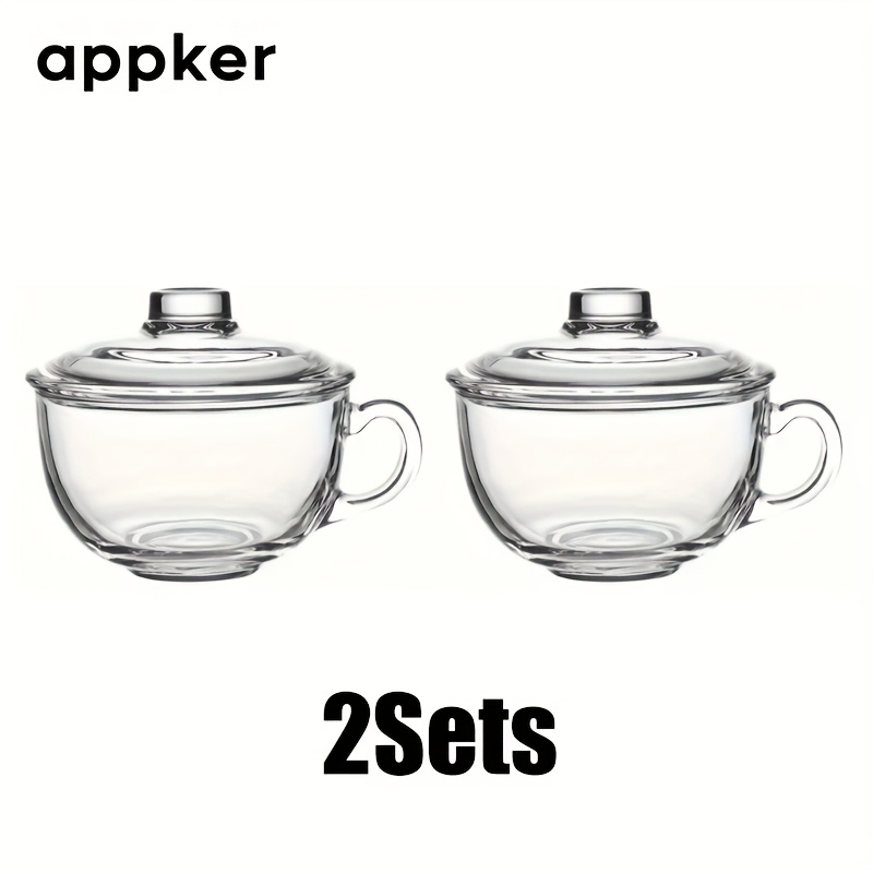 Image of 1/2 Sets Large Glass With Lid & Handle - Thickened Heat-resistant Round Bowl, Glass Dish Suitable For Oatmeal, Pasta, Rice, Desserts - Ideal For Ramadan, Mother's Day Gifts, Everyday Dining