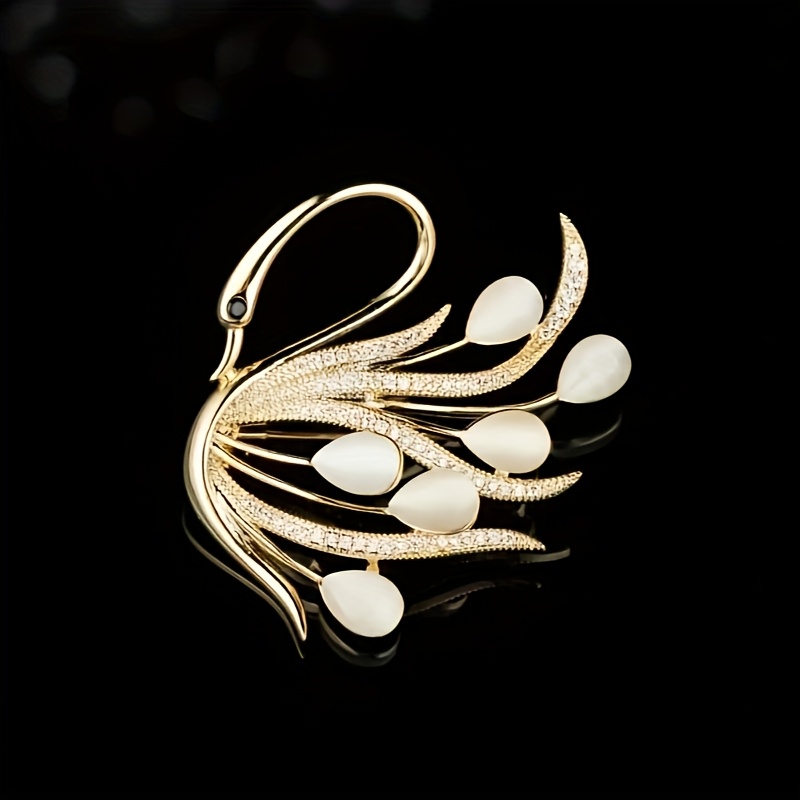 TEMU Korean 's Eye Rhinestone Swan Brooch, Women's Holiday Gift Pin, Party Decoration Corsage