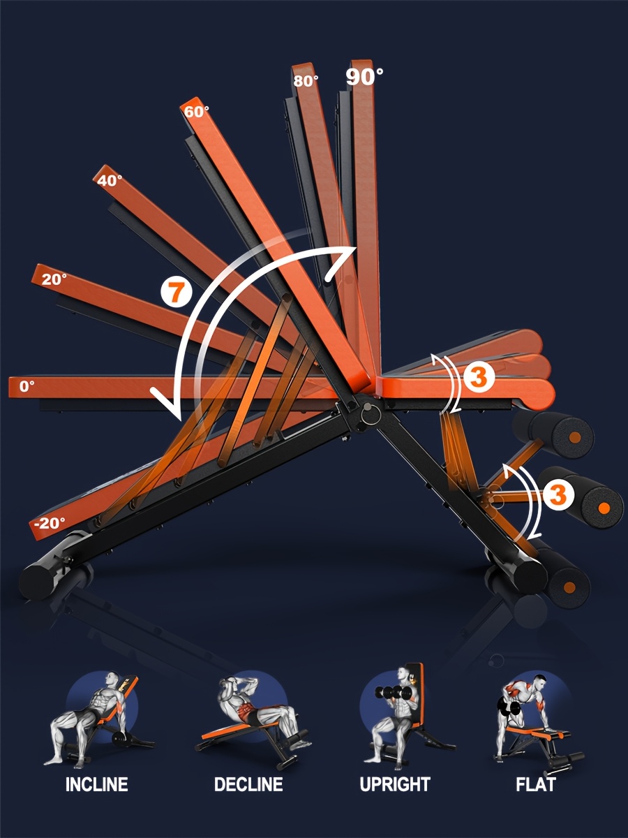 VOWVIT Opvouwbare Verstelbare Gewichtbank 4-in-1 Zware Trainingsbank met Gewichtscapaciteit, Verstelbare Helling voor Volledige Lichaamstraining - Opvouwbare Multifunctionele Bank Geschikt voor Thuisgym, Krachttraining, Gewichtheffen & voor Fitnessniveaus