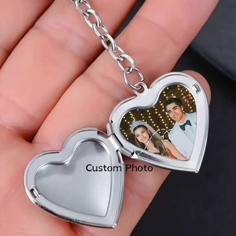 TEMU Custom Photo Heart Keychain - Stainless Steel Love-shaped Locket With Hidden Compartment, Personalized Gift For Him Or Her, Car Key Ring, Bag