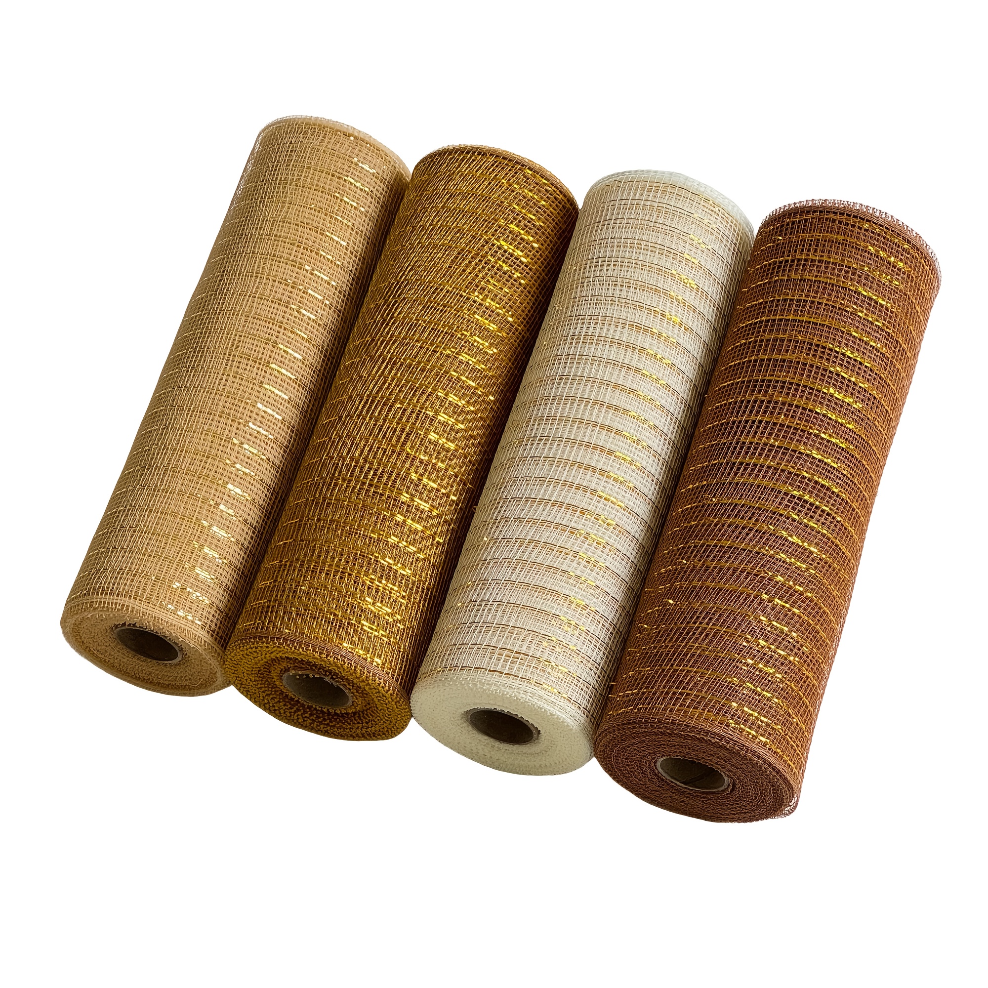 TEMU Decoratief gaasnet bruine serie, 4 rollen, doe-het-zelf materiaal voor feestelijke kransdecoratie, cadeauverpakking, voor Thanksgiving,