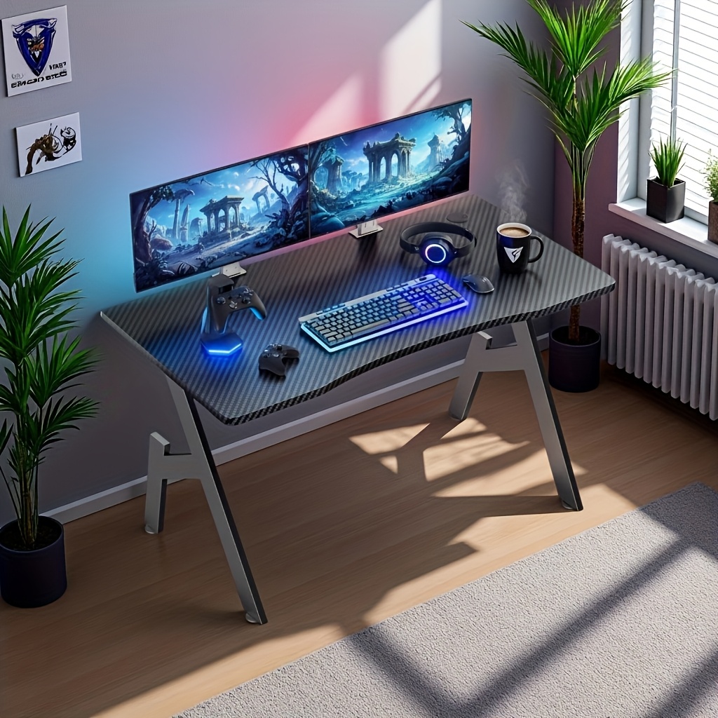TEMU Scrivania da gaming 80/100 cm con superficie in fibra di carbonio, scrivania per computer a forma di A, tavolo da gaming, workstation ergonomico