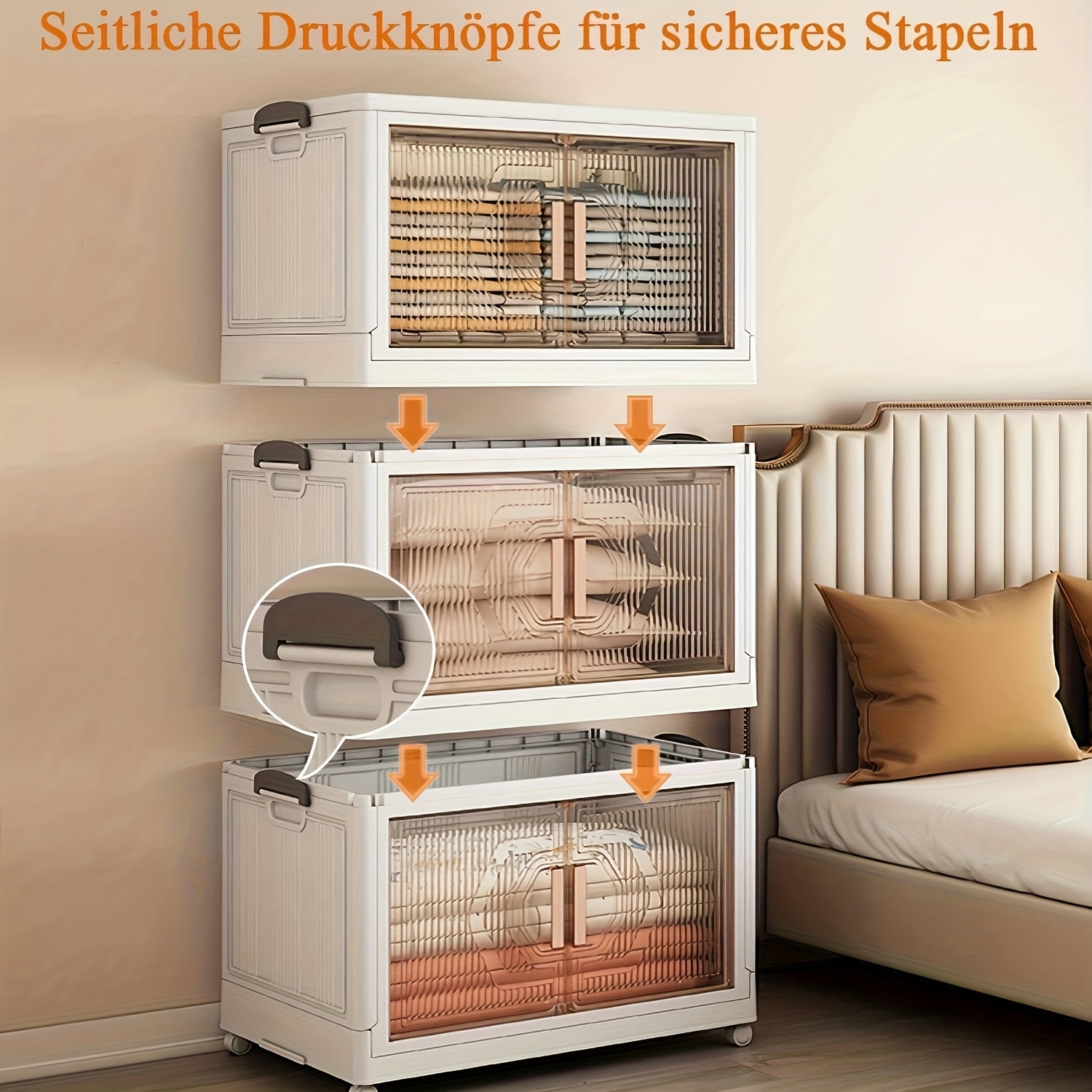 Image of A Set Of 3 Storage Boxes With Lids, Foldable Storage Box With Wheels, Stackable Cube With Lid, Suitable For Bedroom, Living Room, Office, And Kitchen, For Organized Storage, Of Tidiness At Home