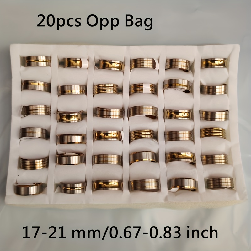 TEMU 20pcs/pack Women's Jewelry Set, Fashionable Golden Striped Rings, Mixed Styles, Random Delivery, Ring Size 17-21mm, Wholesale Women's Rings, Opp