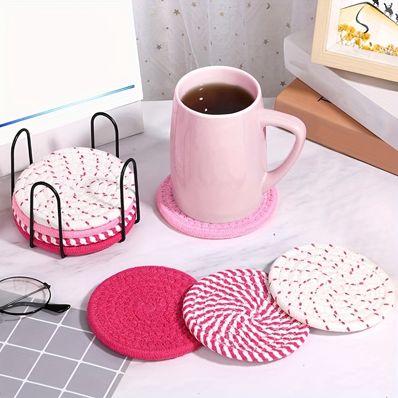 8pcs decorative coaster set 4 3 heat resistant anti   cup mats in   colors and patterns ideal for home decor gifts and party   heatresistant coasters elegant tableware intricate weave pattern 0