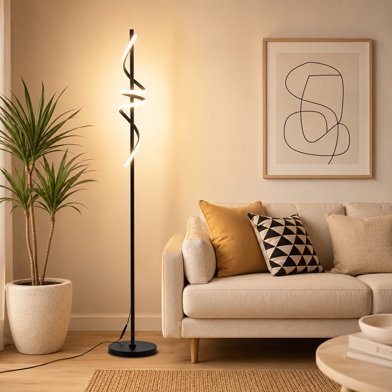 TEMU Minimalist Spiral Led Floor Lamp, Modern Black Standing Floor Lamp, Color Temperature Adjustable Dimmable Floor Lamp For Living Room Bedroom
