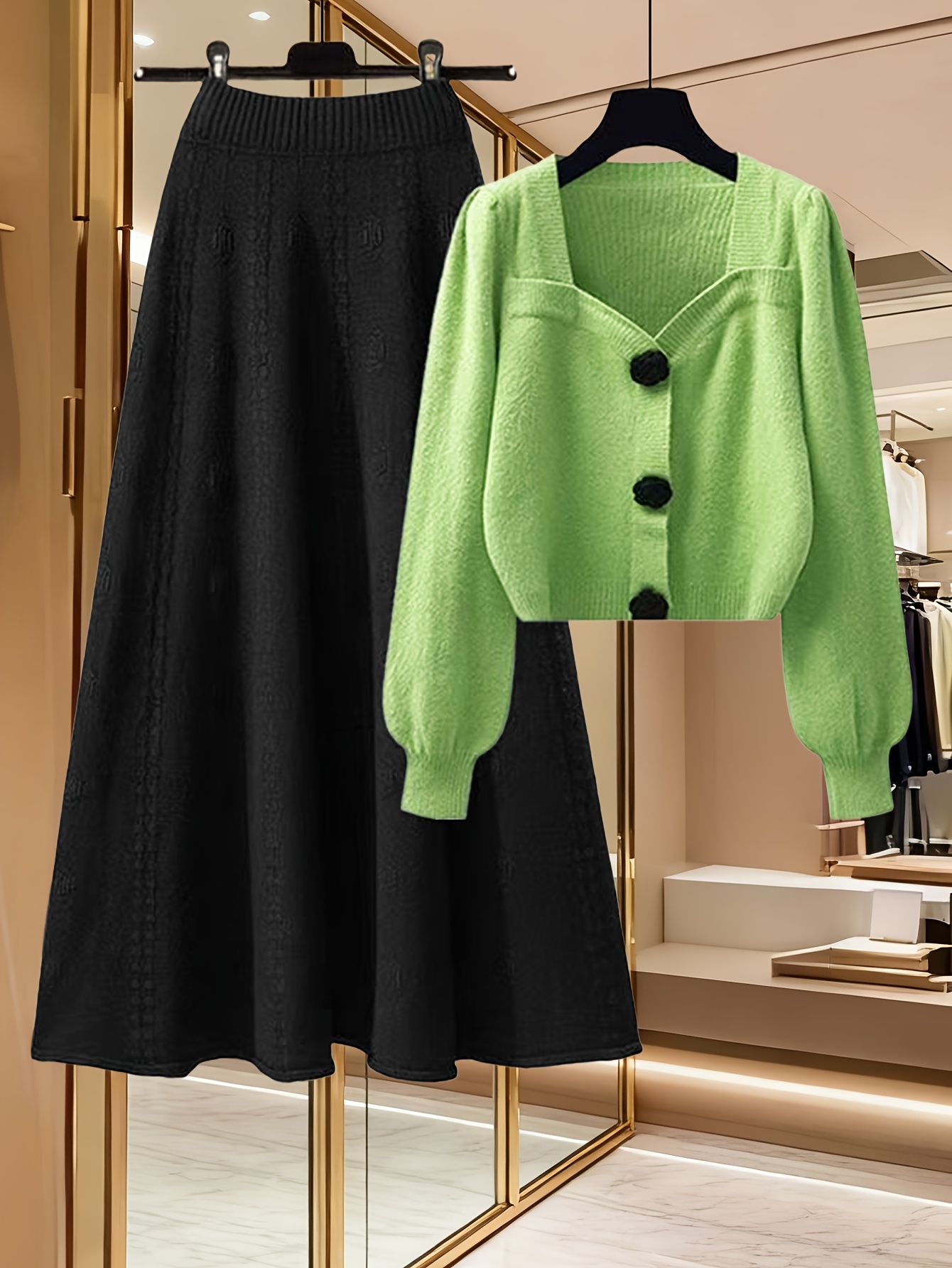 td0909019 women' -piece set: stylish square neck pullover sweater