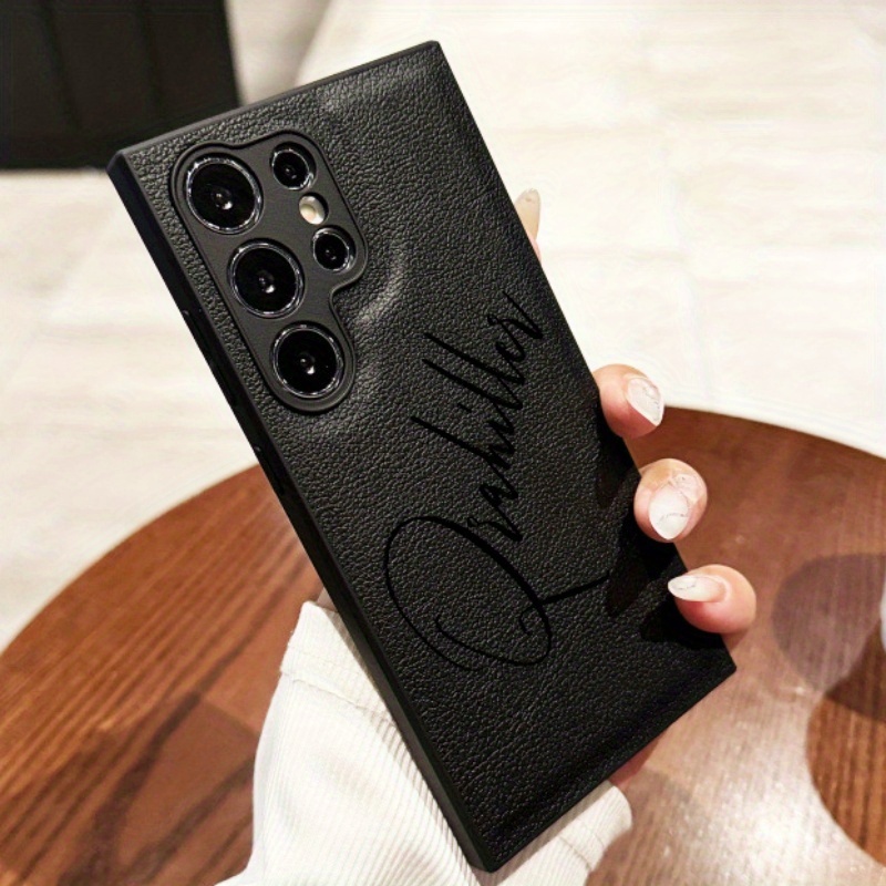 TEMU Phone Case - Personalized Customized Name Letter Faux Leather Soft Phone Case For For Galaxy S25 S24 S23 S22 Shockproof Lens Protective Cover