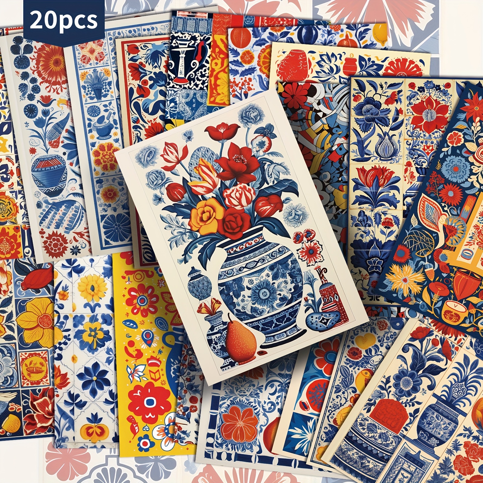 TEMU 20-pack Vintage Vase Flower Postcards - 4x6 Inches Mermaid Junk Journal Paper, Classic Pinup Illustrations, Collectible Decorative Painting Cards For Scrapbooking & Crafting