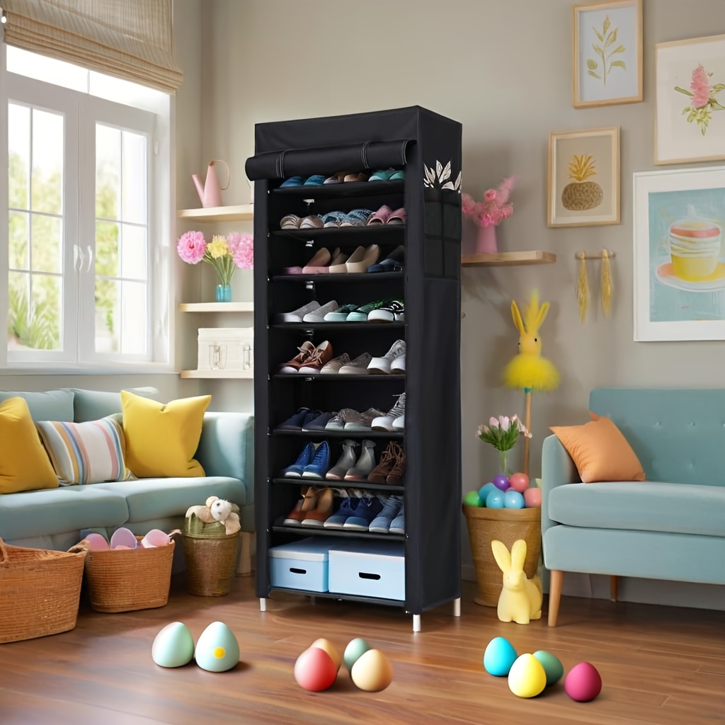 Image of 1pc Dustproof Shoe Rack Storage Cabinet - Easy Modern Non-woven Space Cabinet - Dormitory Foyer - Design For Entryway, Bedroom, Living Room