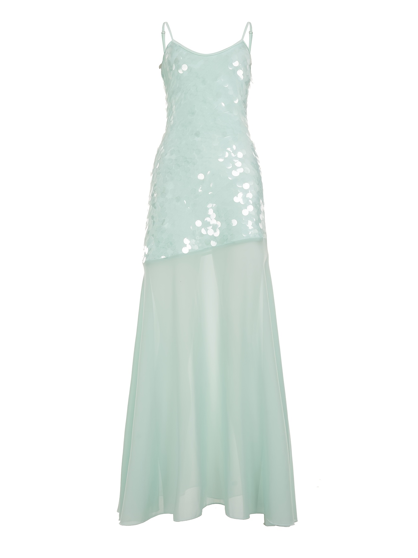 elegant sequin mermaid dress thin straps sleeveless flowing - Temu