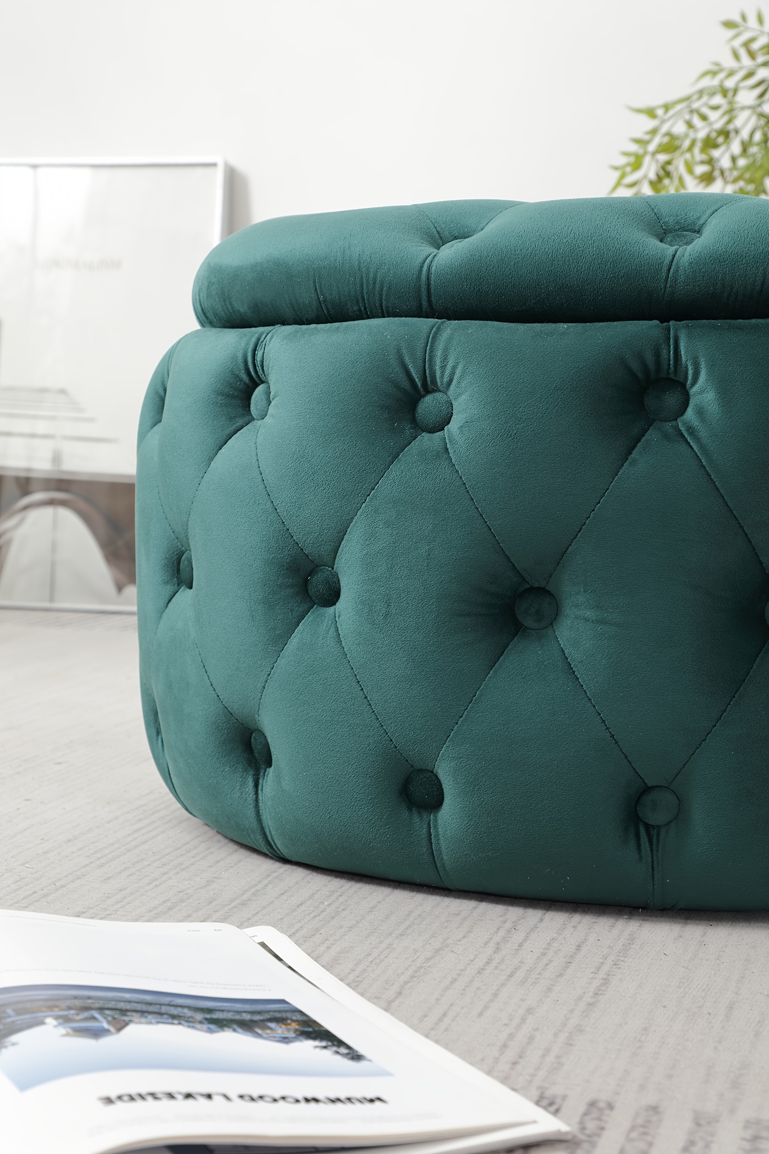 oval storage ottoman button tufted footrest stool for living room Product details 5