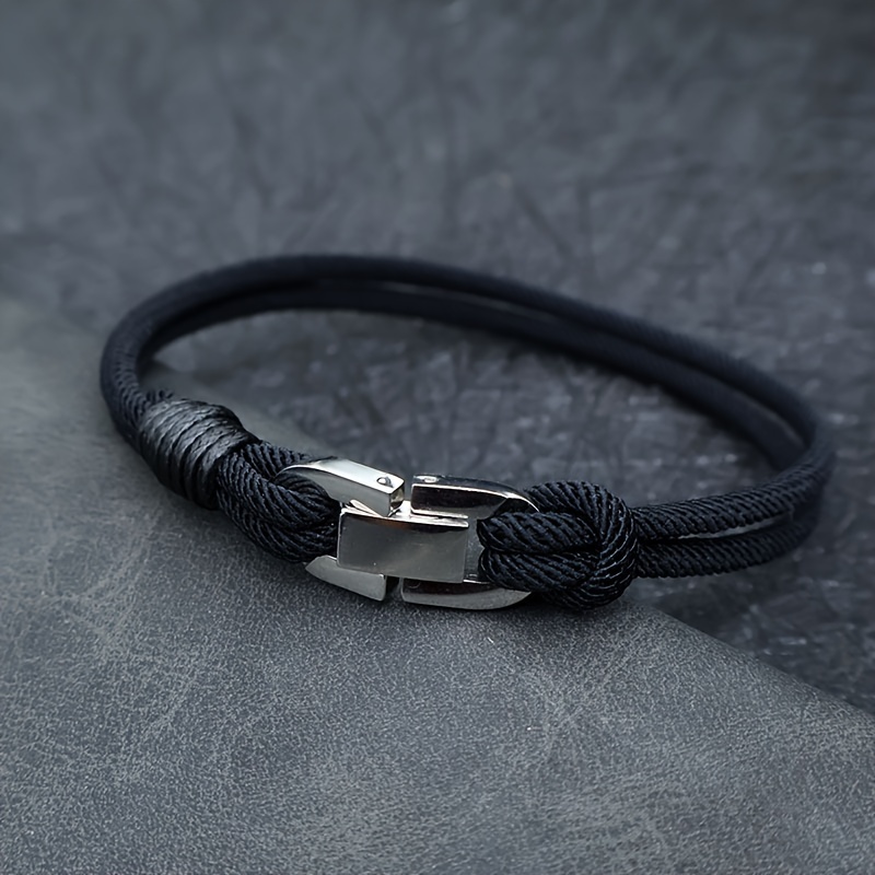Men's Handcrafted Braided Bracelet - Hip Hop Rock Style, Nylon Open Cuff