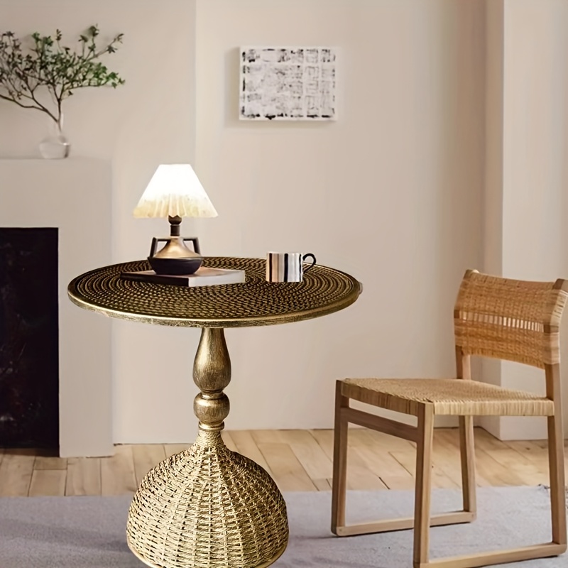 Handcrafted Wicker Iron Artistic Water Grass Rope Braided Tea Table Side Table Flower Rack Living Room Sofa Side Table Study Room Balcony Inn Outdoor Coffee House Bar, Garden Patio Bedroom Decoration