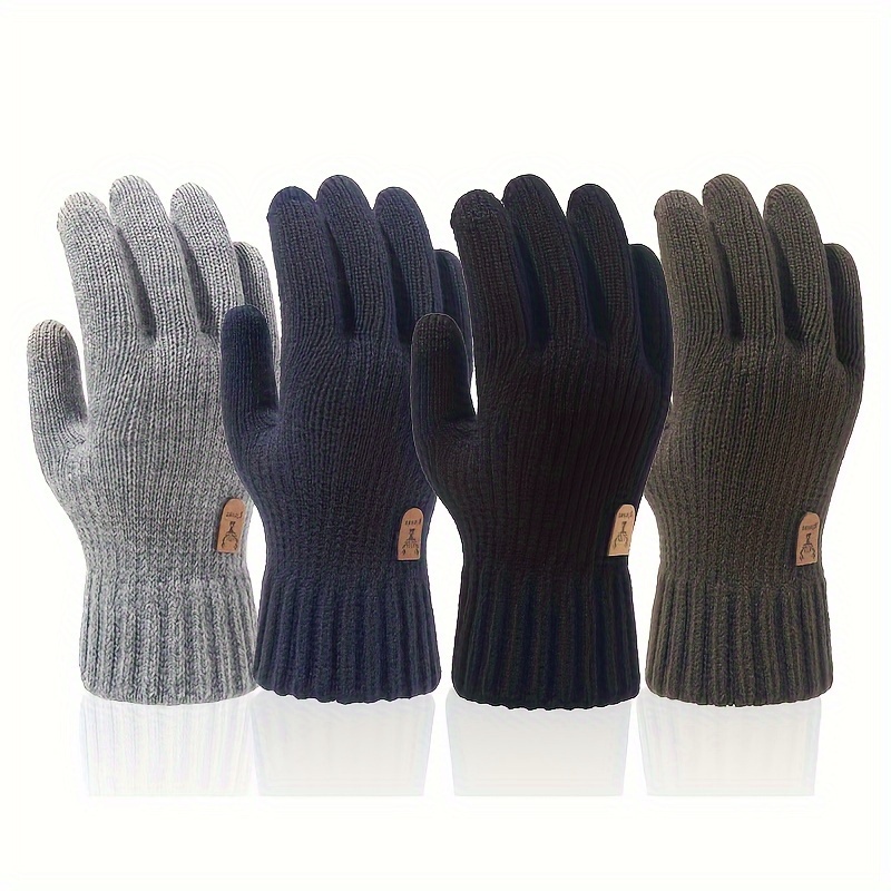 

Men's Plush Winter Gloves - , Warm & Touchscreen Compatible For Cycling And Driving | Soft Knit Striped Full-finger Design