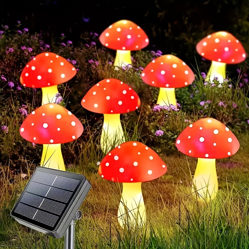 

8-pack Solar-powered Mushroom Lights,, Plastic Stake Garden Decor, Festive Christmas Fairy Lights For Outdoor Yard, Wedding Party Atmosphere, 600mah Nickel Battery, Santa Claus Theme