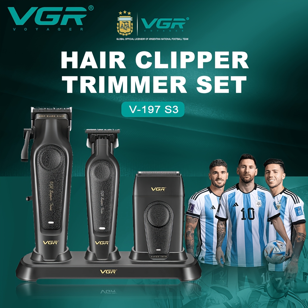 TEMU Vgr V-197 S3 Electric Hair Clipper And Razor Set, 3pcs, Black Color, Of Cutting Hair, Shaving, And Trimming Body Hair, Comes With A Charging