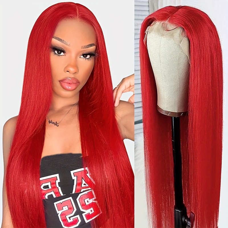 

Red Lace Front Wigs Human Hair Pre Plucked Hairline Glueless 200% Density 13×4 Hd Transparent Wigs For Women Red Straight Human Hair With Baby Hair Red Colored