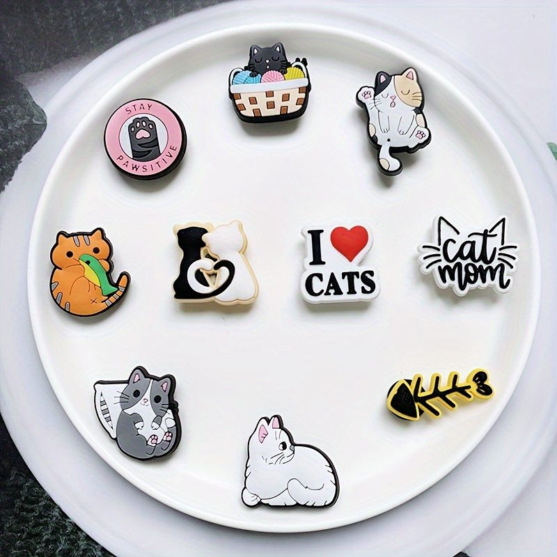 

10pcs Removable Cat-themed Shoe Charms, Creative Accessories, Mixed Color Pvc, With Ideal Christmas Gift For 14+