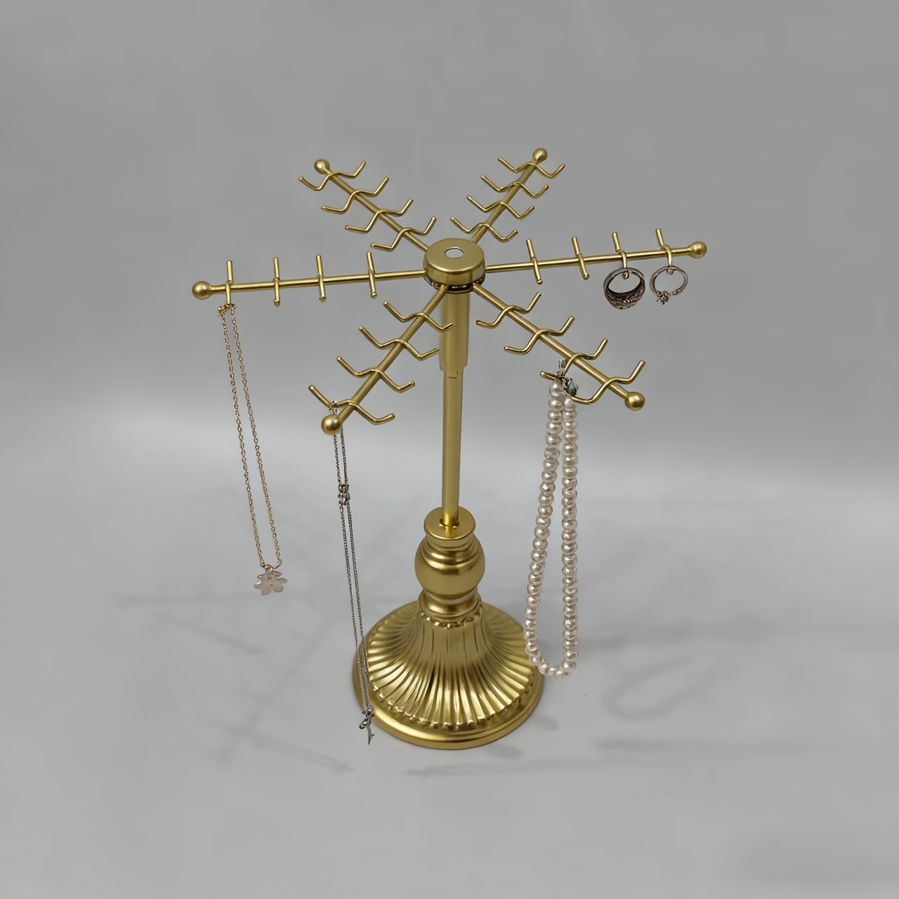48-Hook Golden Jewelry Display Stand with Rotating Hooks