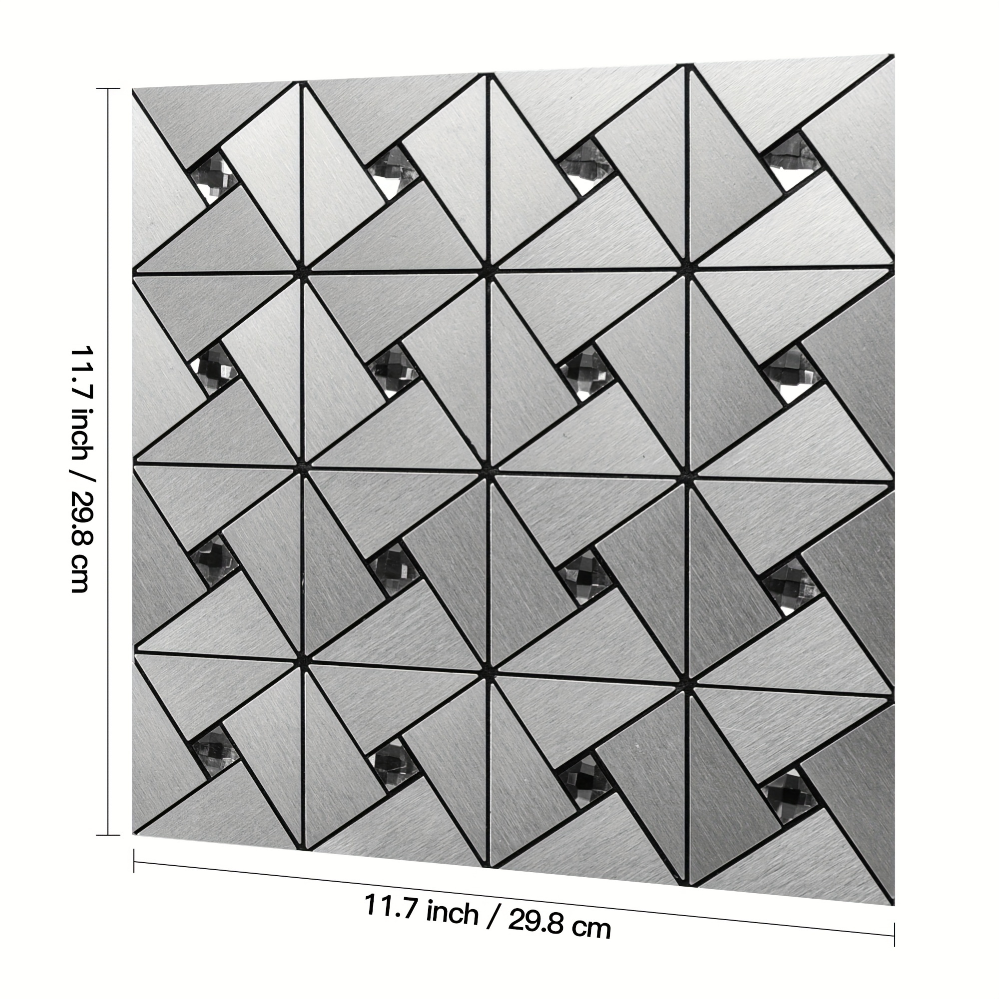 TEMU 9pcs Peel And Stick Backsplash Metal Mosaic Tiles For Kitchen Wall Decor Silvery Windmill Puzzle Glass Mixed Hanging Decorative Tiles